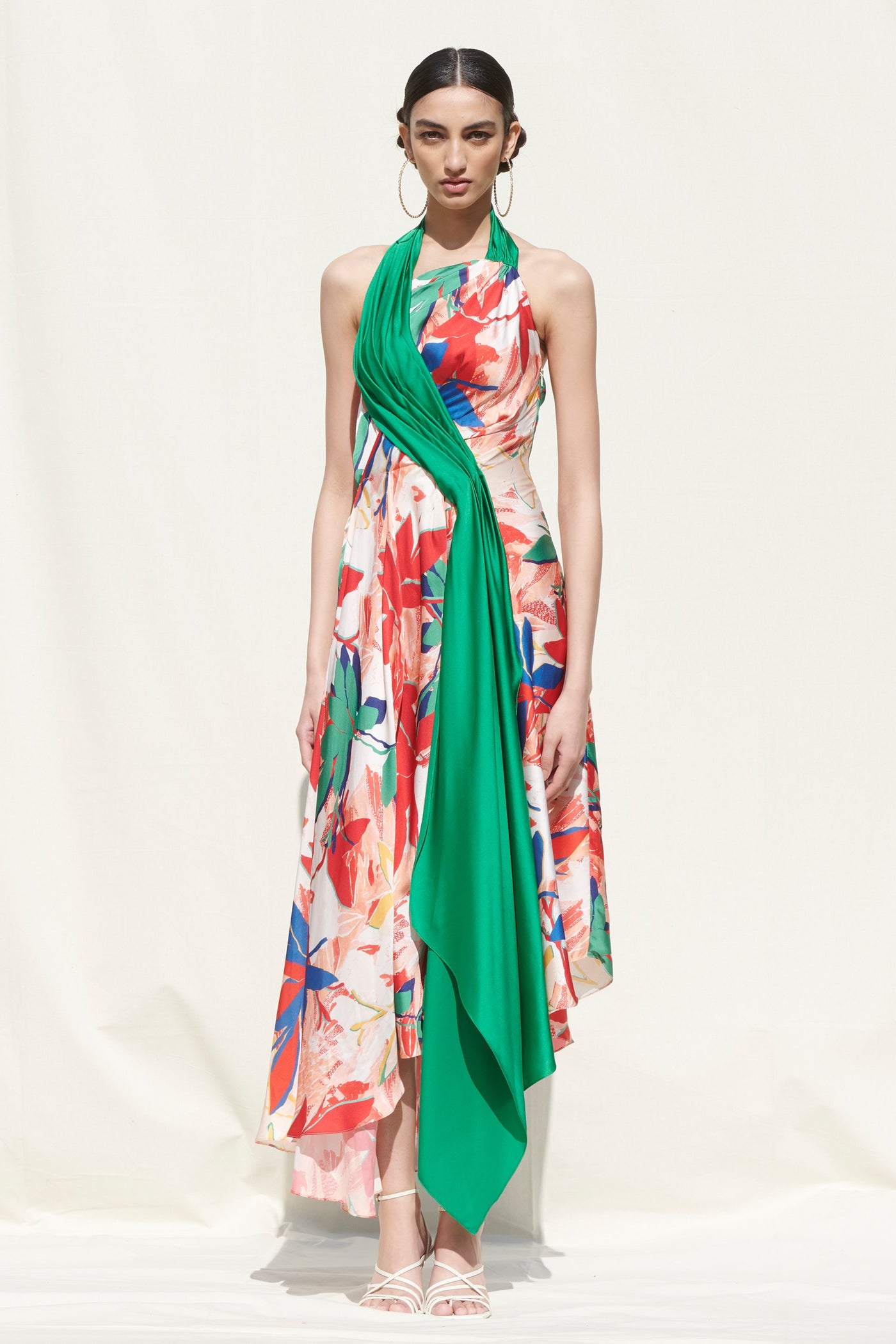 Printed Asymmetrical Drape Dress