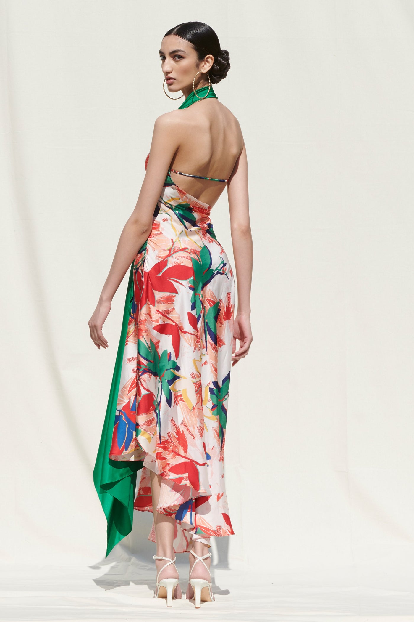 Printed Asymmetrical Drape Dress