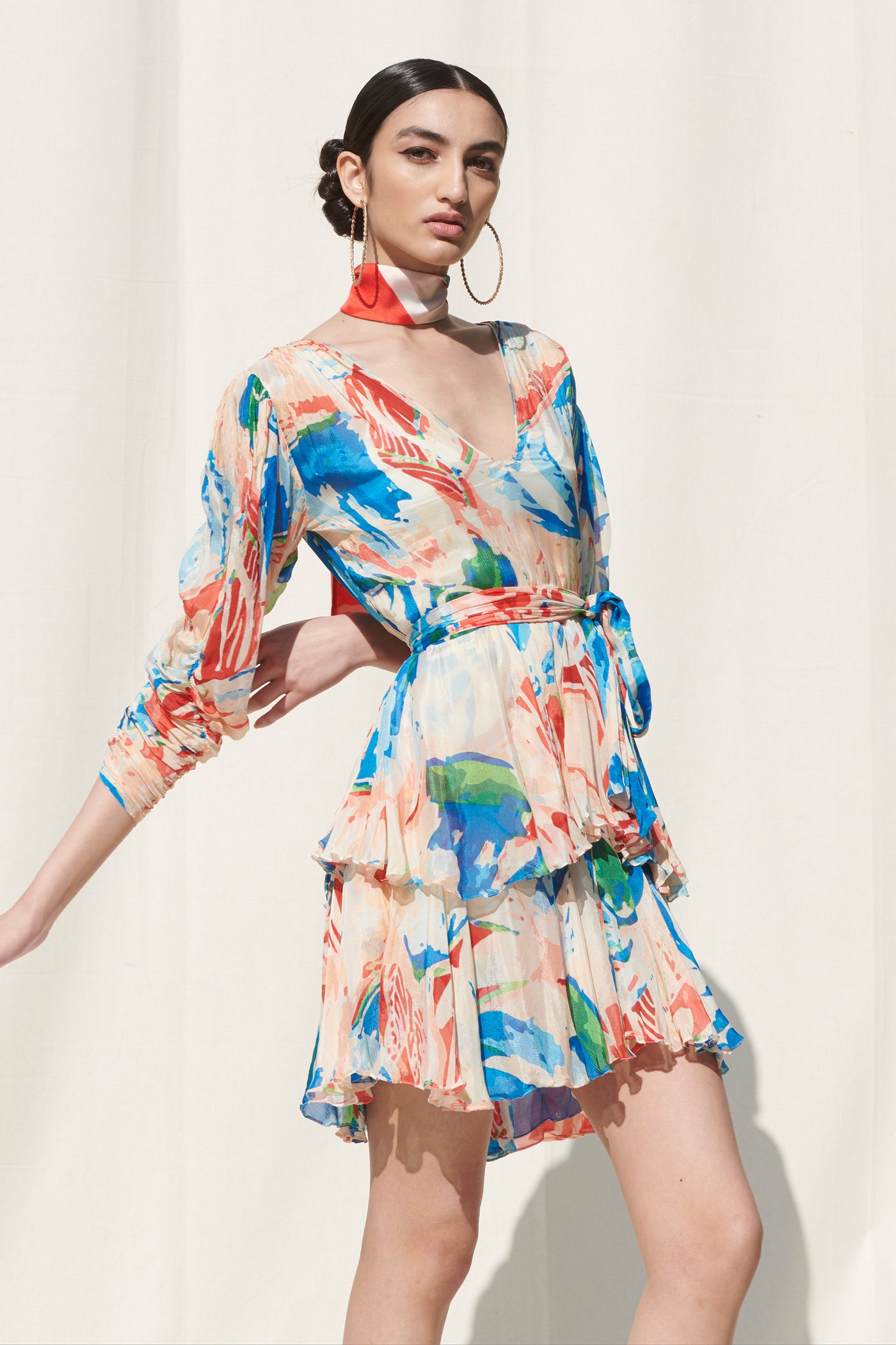Mandira Wirk - Chiffon Short Tiered Dress - Melange Singapore - Indian Designer Wear Online Shopping