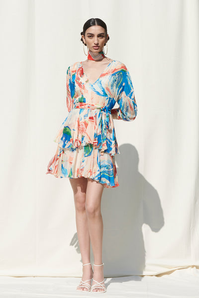 Mandira Wirk - Chiffon Short Tiered Dress - Melange Singapore - Indian Designer Wear Online Shopping
