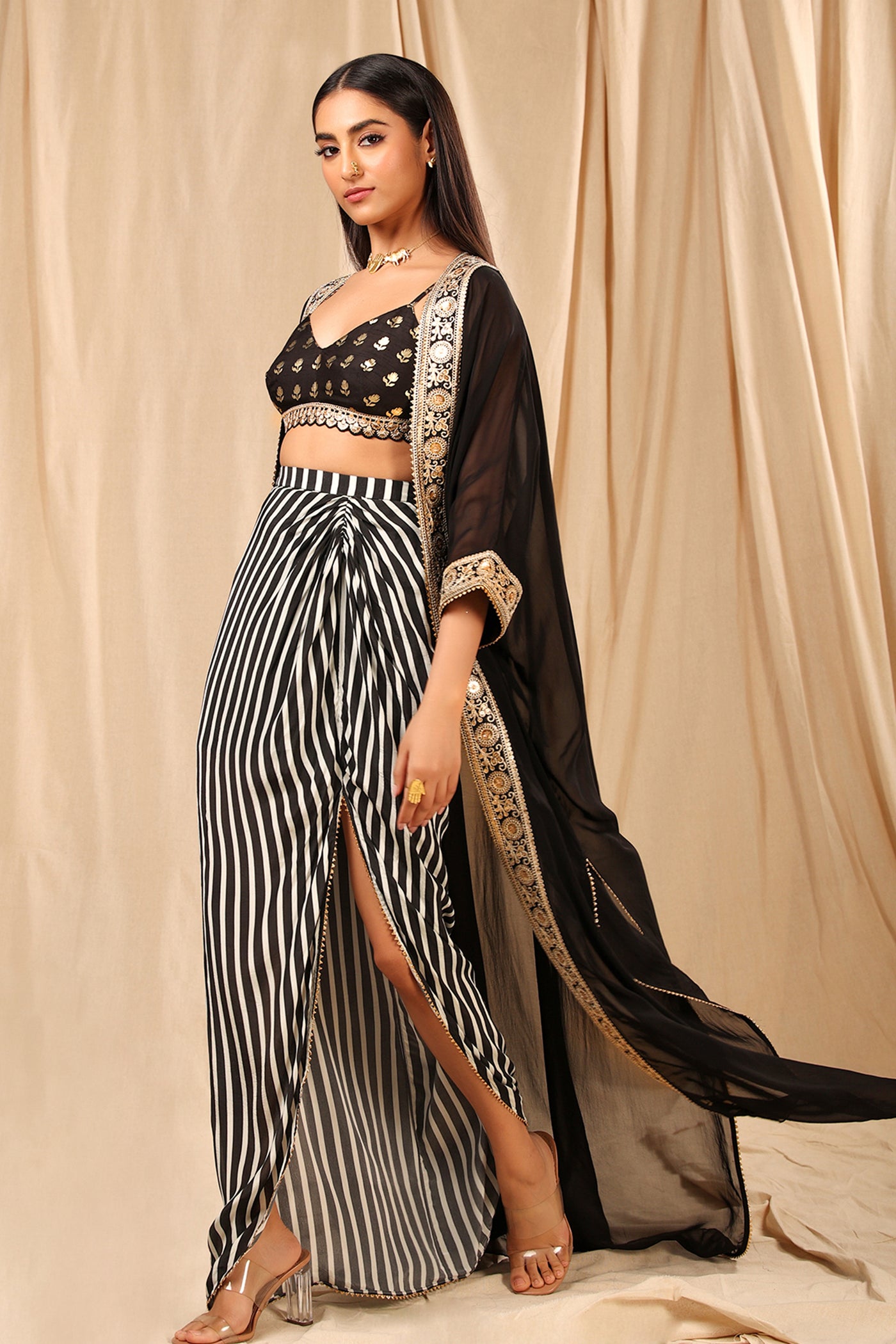 Masaba Black And White Wallflower Cape Set festive indian designer wear online shopping melange singapore