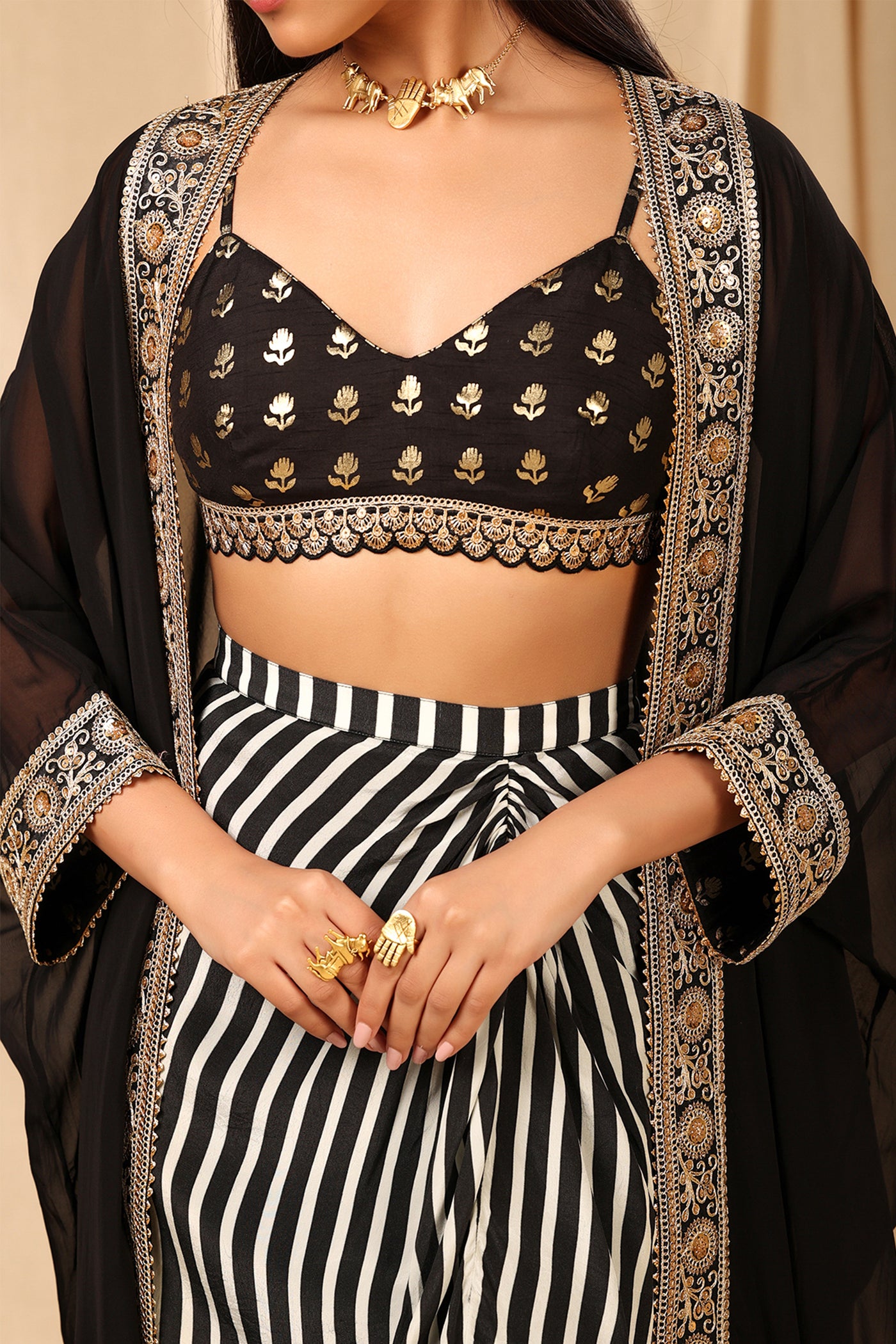 Masaba Black And White Wallflower Cape Set festive indian designer wear online shopping melange singapore