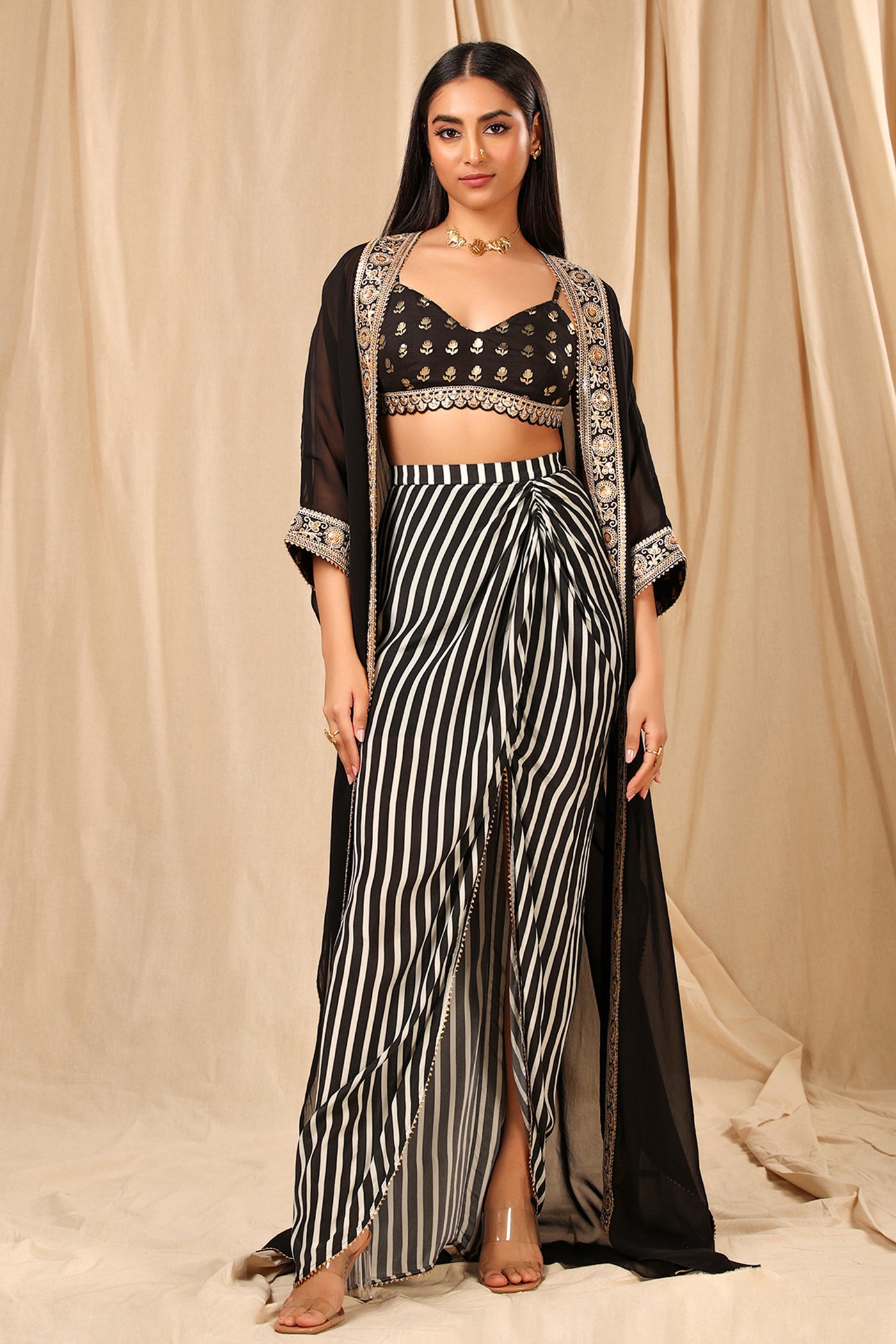 Masaba Black And White Wallflower Cape Set festive indian designer wear online shopping melange singapore