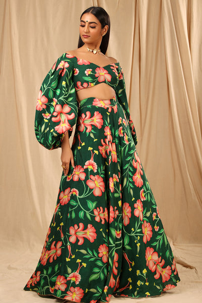 Masaba Bottle Green Queen Of The Night Lehenga Set festive fusion indian designer wear online shopping melange singapore