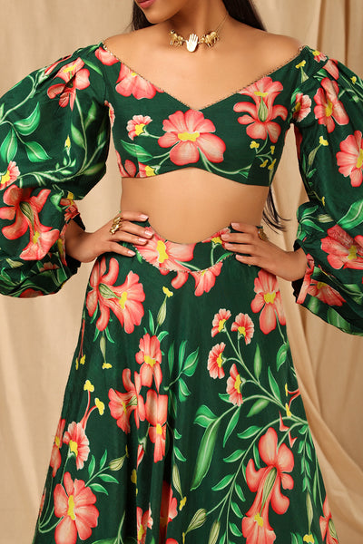 Masaba Bottle Green Queen Of The Night Lehenga Set festive fusion indian designer wear online shopping melange singapore