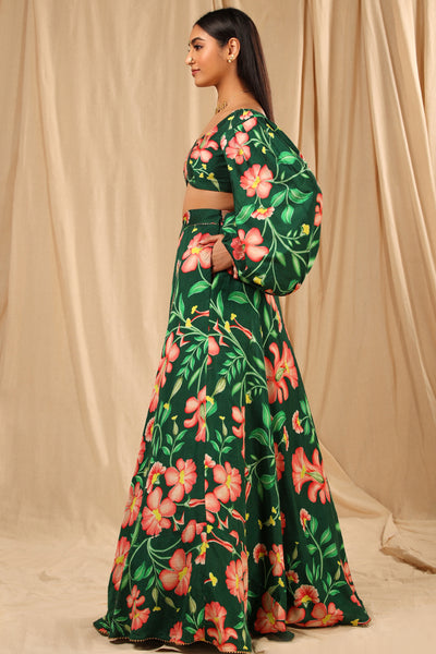 Masaba Bottle Green Queen Of The Night Lehenga Set festive fusion indian designer wear online shopping melange singapore