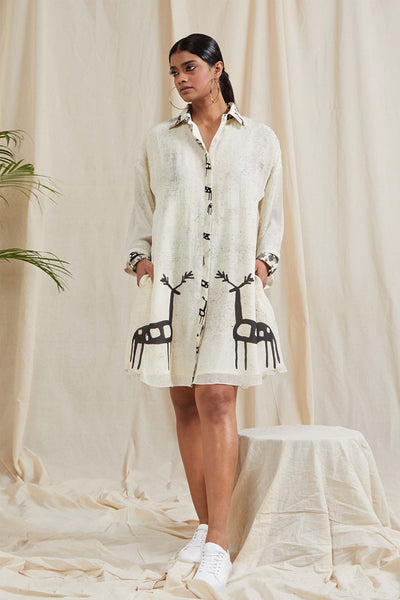 Masaba Deer In The Dark Shirt Dress ivory casual day indian designer wear online shopping melange singapore