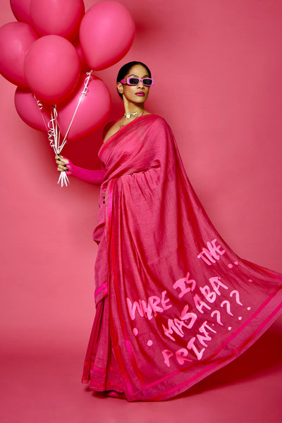 Masaba Hot Pink Slogan Sportee Saree festive indian designer wear online shopping melange singapore