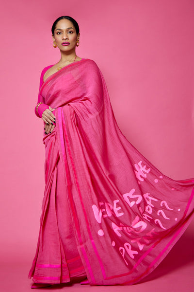 Masaba Hot Pink Slogan Sportee Saree festive indian designer wear online shopping melange singapore