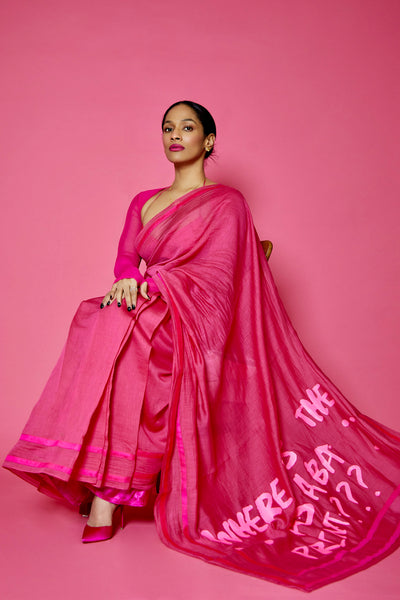 Masaba Hot Pink Slogan Sportee Saree festive indian designer wear online shopping melange singapore