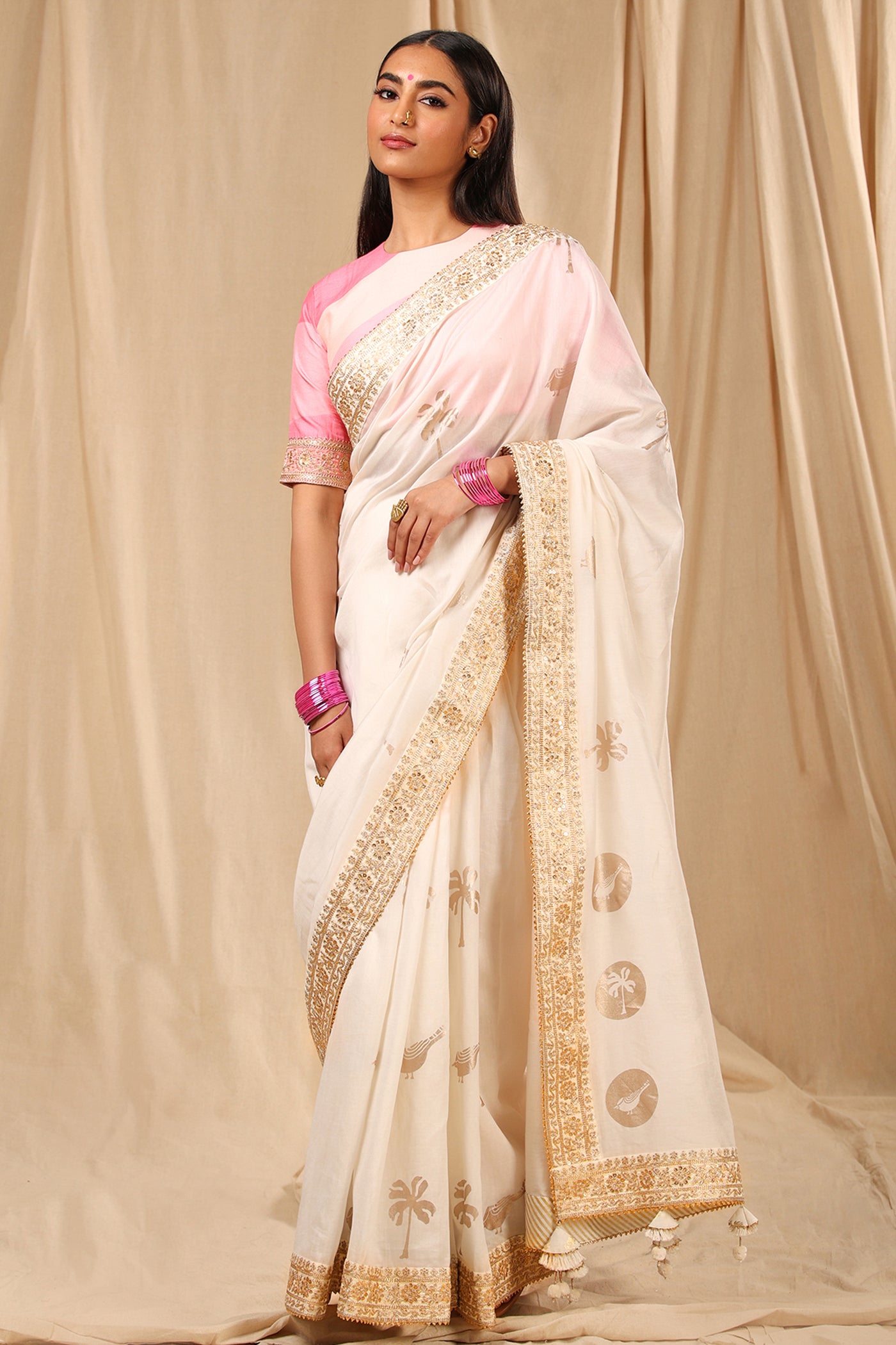 Masaba Ivory Vintage Fiona Saree festive indian designer wear online shopping melange singapore