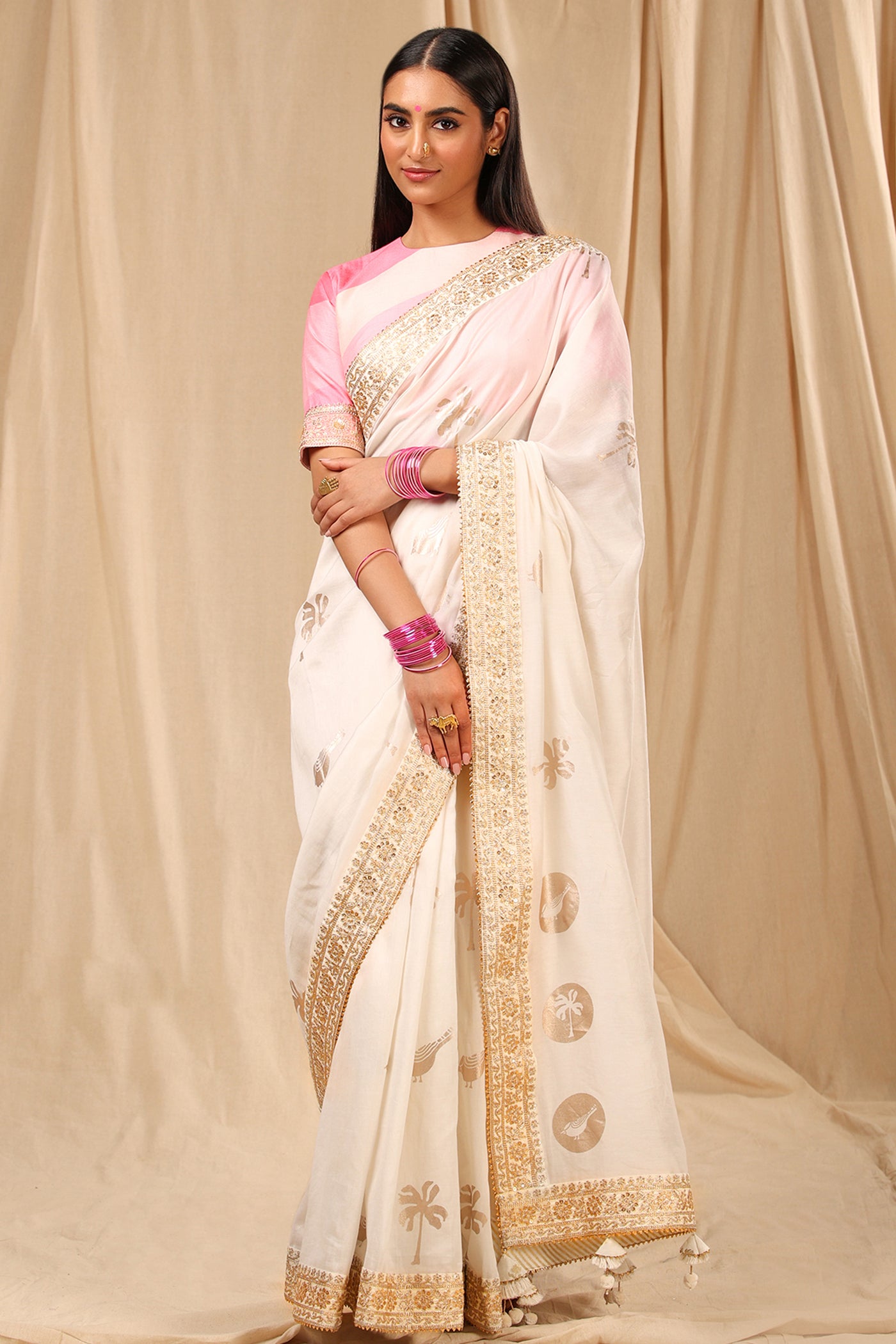 Masaba Ivory Vintage Fiona Saree festive indian designer wear online shopping melange singapore