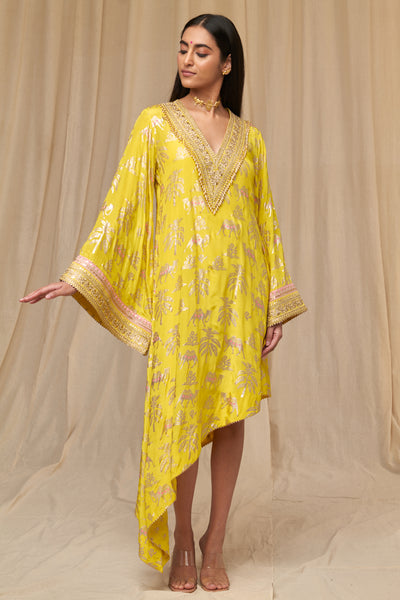 Masaba Lemon Yellow Oasis Kaftan festive indian designer wear online shopping melange singapore