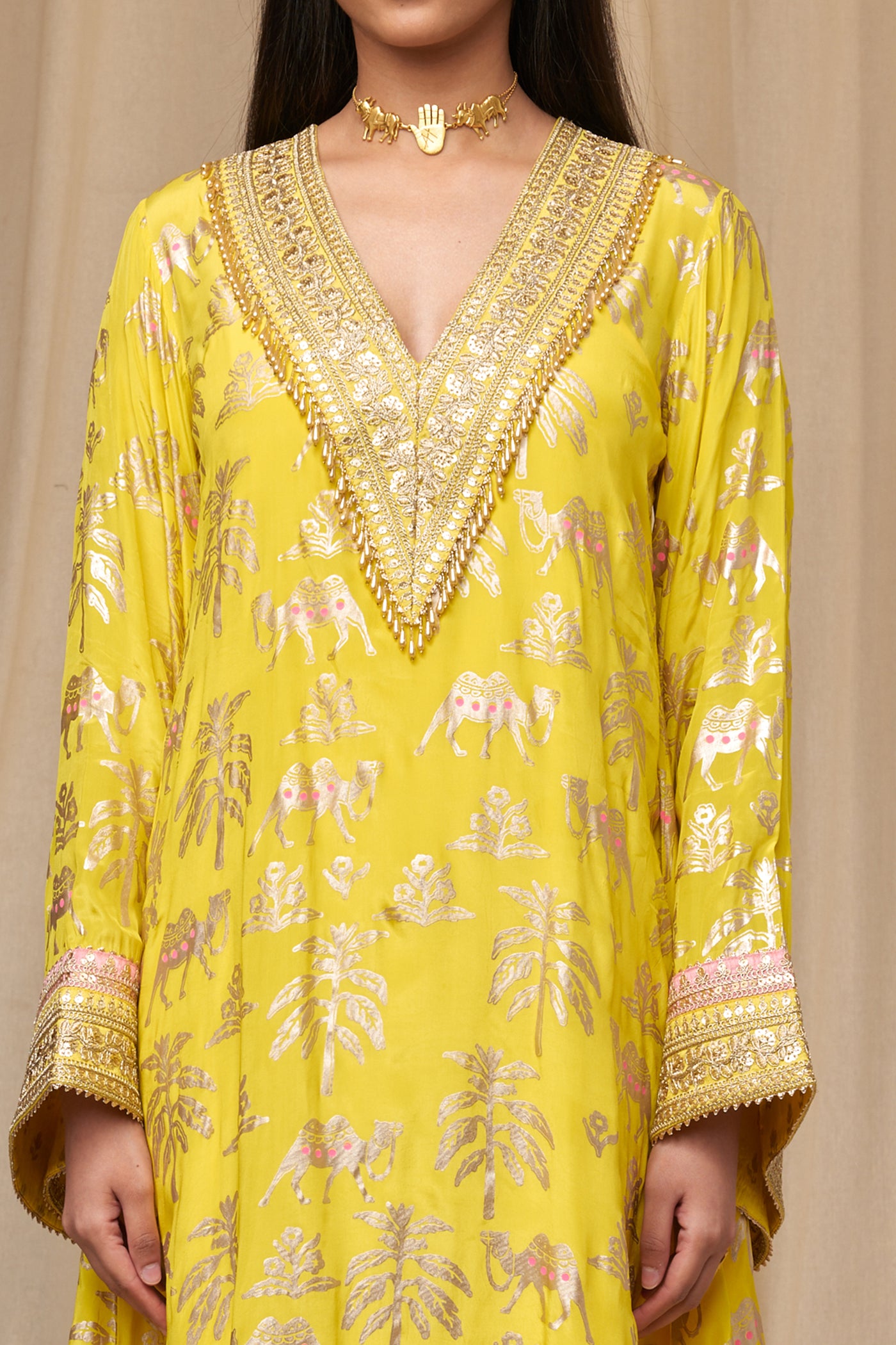 Masaba Lemon Yellow Oasis Kaftan festive indian designer wear online shopping melange singapore