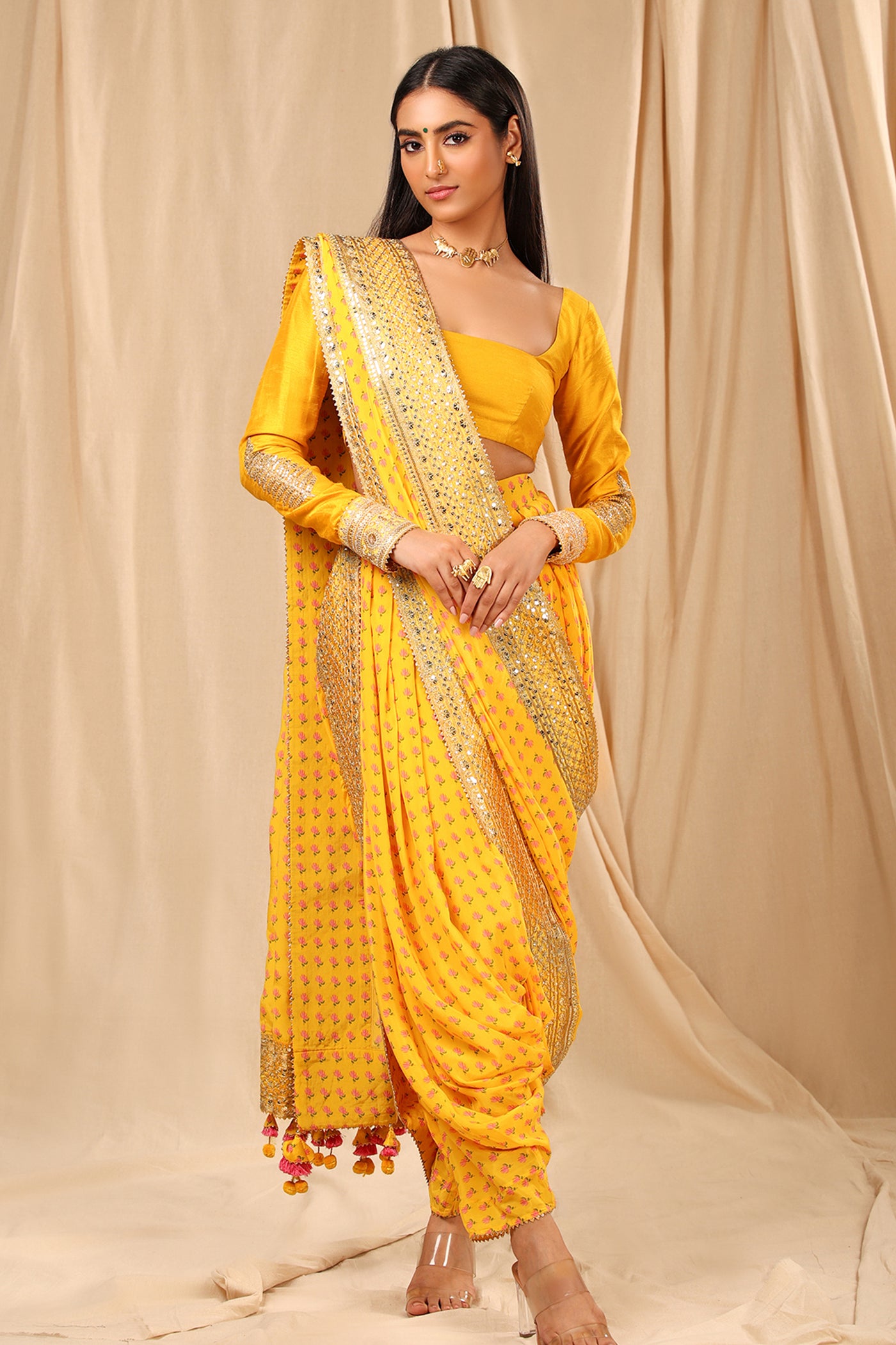 masaba Mango Yellow Wallflower Dhoti Saree festive fusion indian designer wear online shopping melange singapore