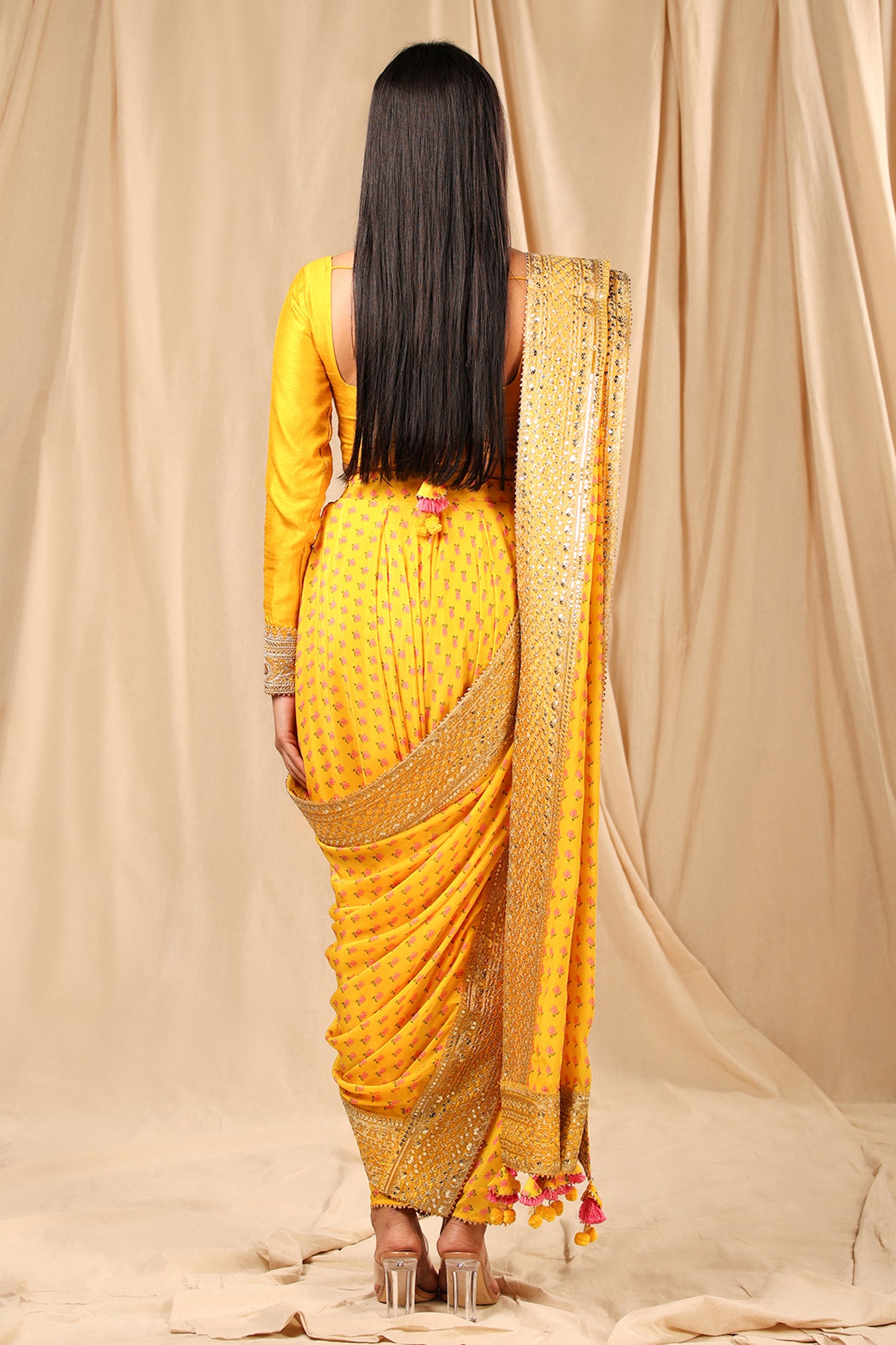 masaba Mango Yellow Wallflower Dhoti Saree festive fusion indian designer wear online shopping melange singapore
