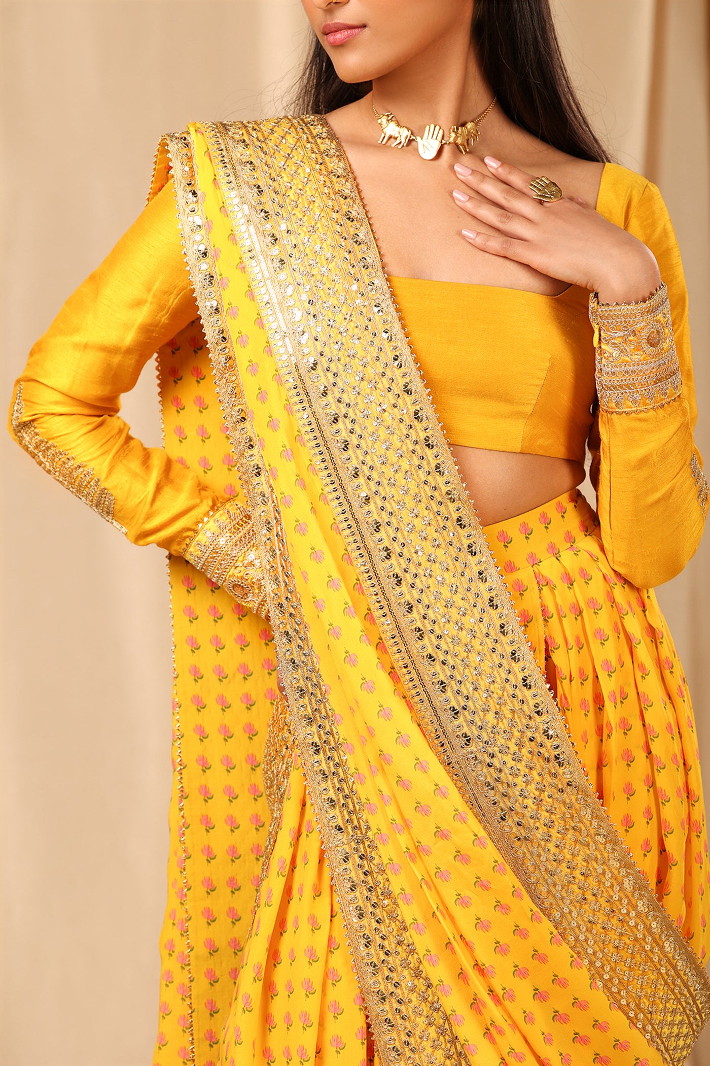 masaba Mango Yellow Wallflower Dhoti Saree festive fusion indian designer wear online shopping melange singapore
