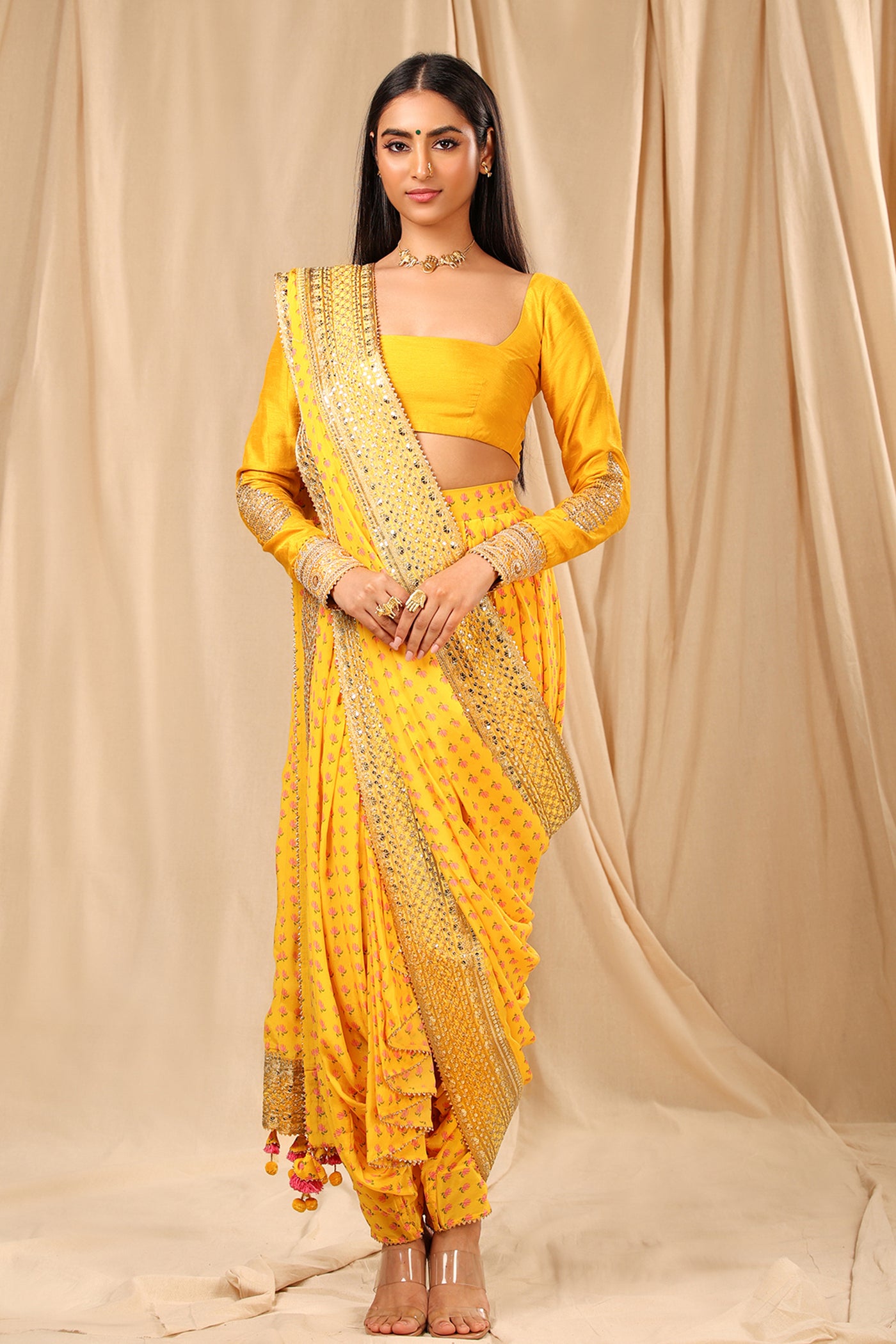 masaba Mango Yellow Wallflower Dhoti Saree festive fusion indian designer wear online shopping melange singapore