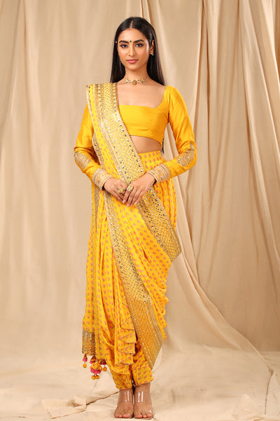 masaba Mango Yellow Wallflower Dhoti Saree festive fusion indian designer wear online shopping melange singapore