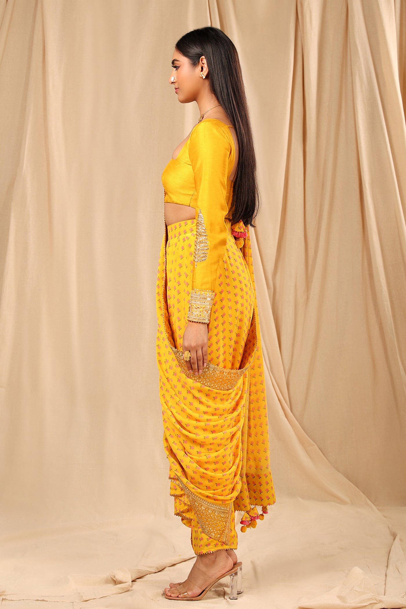 masaba Mango Yellow Wallflower Dhoti Saree festive fusion indian designer wear online shopping melange singapore