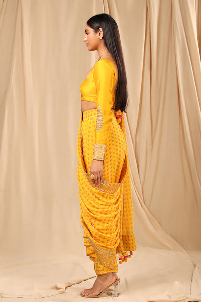 masaba Mango Yellow Wallflower Dhoti Saree festive fusion indian designer wear online shopping melange singapore