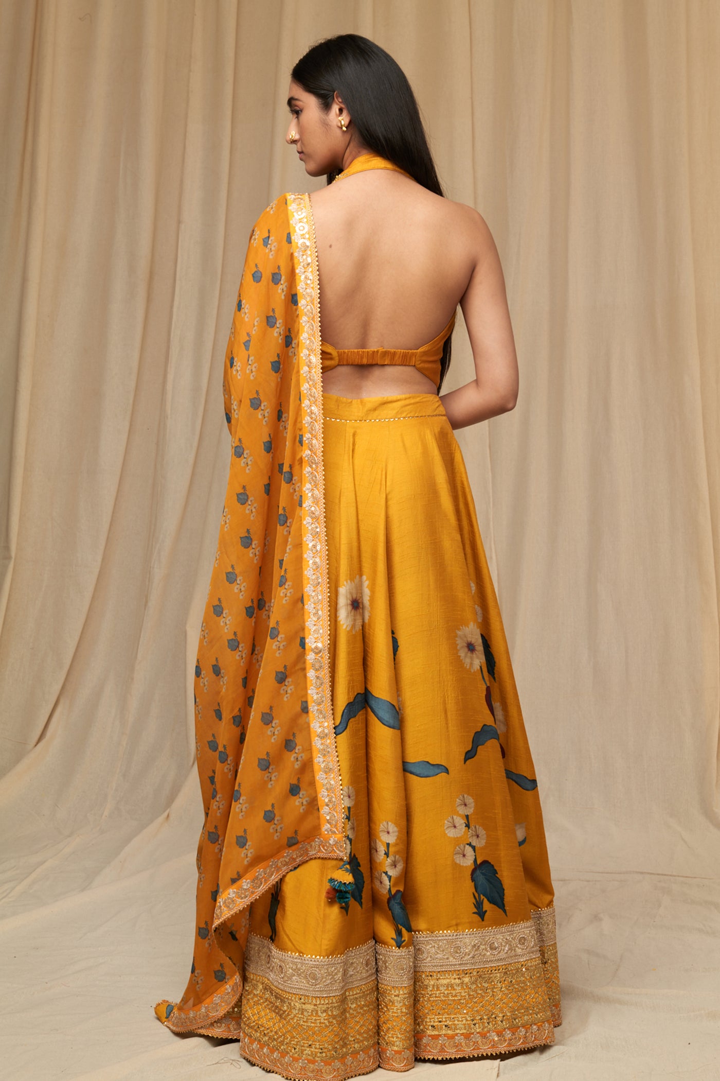 Masaba Mustard Spring Blossom Lehenga Set festive indian designer wear online shopping melange singapore