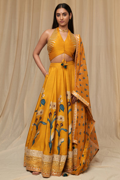 Masaba Mustard Spring Blossom Lehenga Set festive indian designer wear online shopping melange singapore