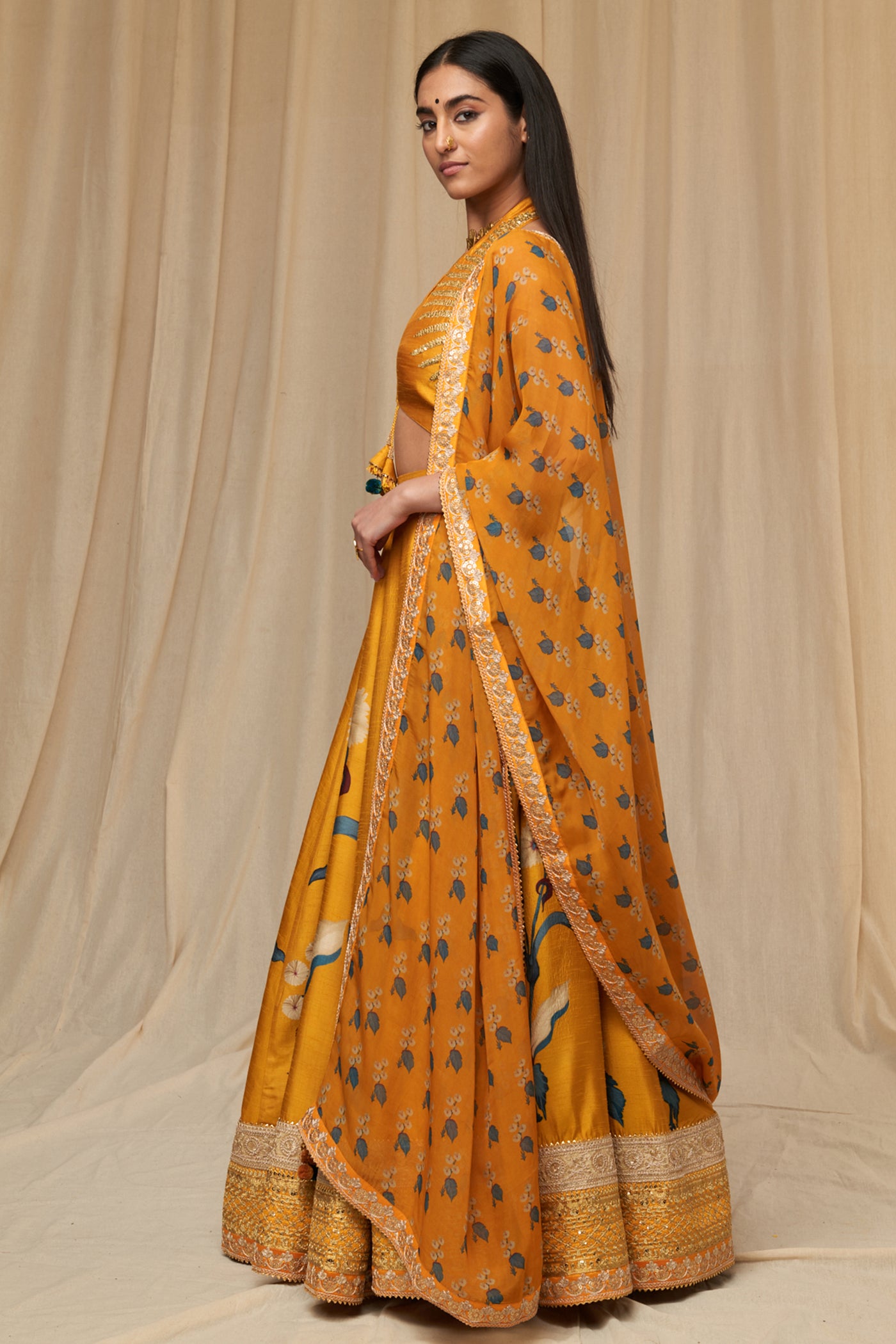 Masaba Mustard Spring Blossom Lehenga Set festive indian designer wear online shopping melange singapore
