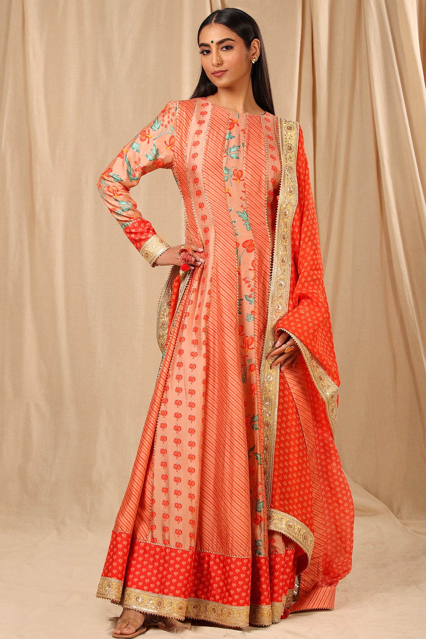 Masaba Peach Love In The Mist Anarkali Set festive indian designer wear online shopping melange singapore