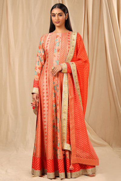 Masaba Peach Love In The Mist Anarkali Set festive indian designer wear online shopping melange singapore