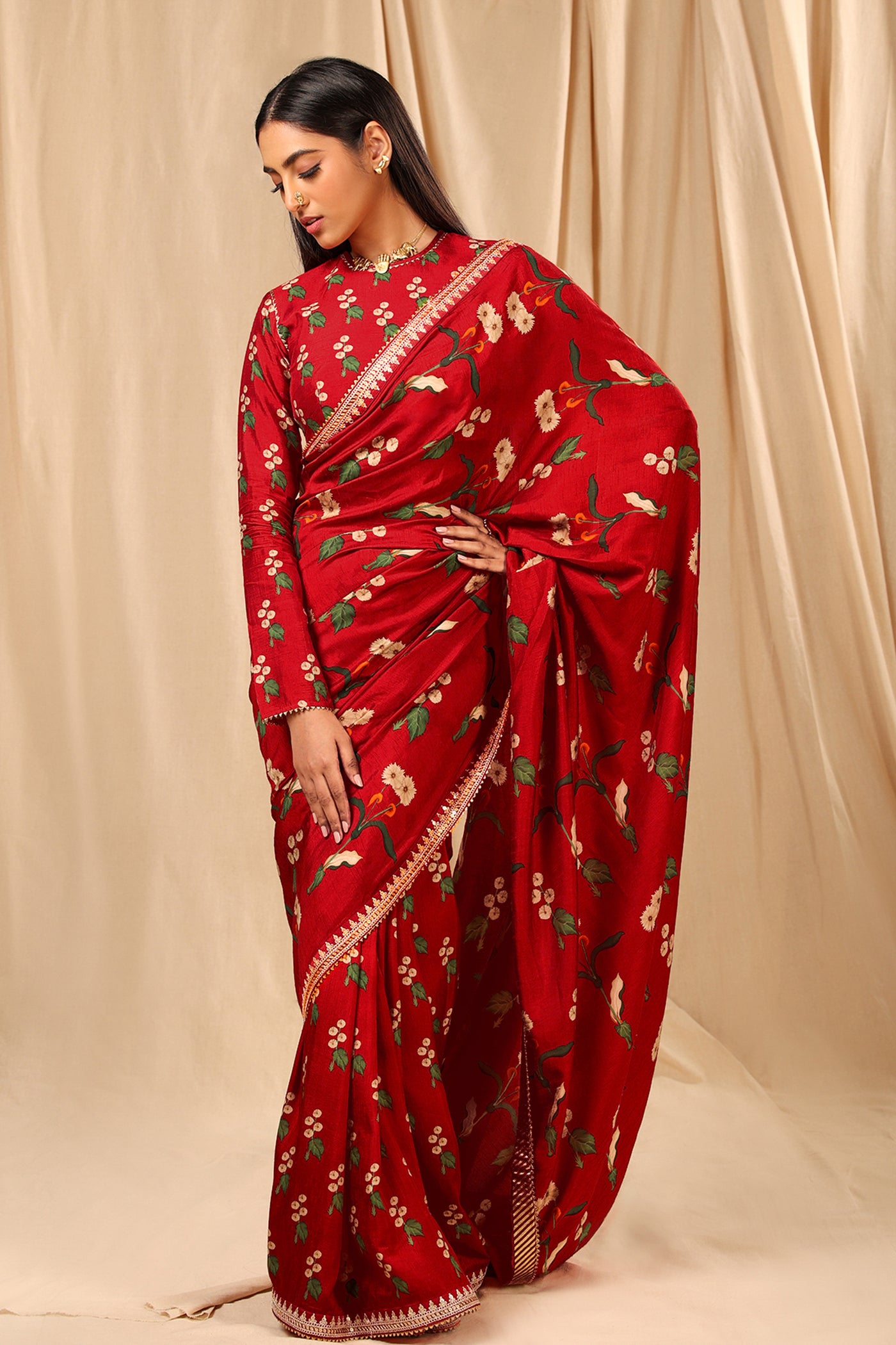 Masaba Red Spring Blossom Saree festive indian designer wear online shopping melange singapore