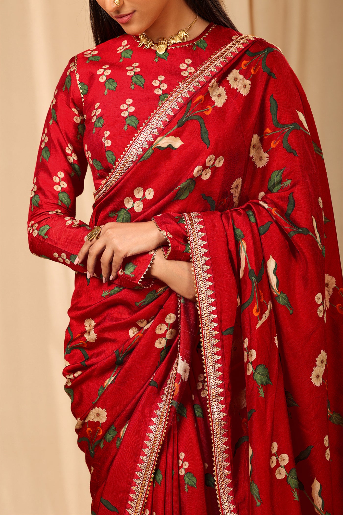 Masaba Red Spring Blossom Saree festive indian designer wear online shopping melange singapore