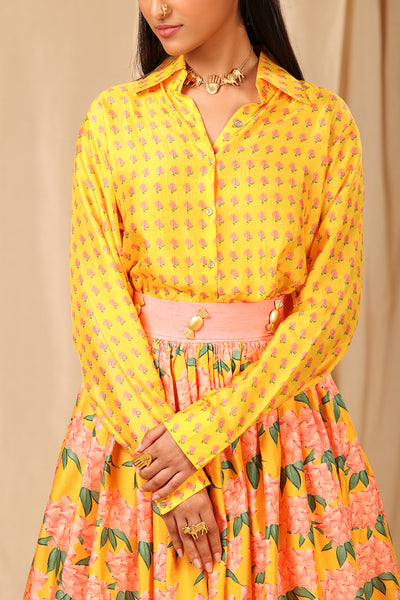 Masaba Sunshine Yellow Candy Swirl Corset Lehenga Set festive fusion indian designer wear online shopping melange singapore