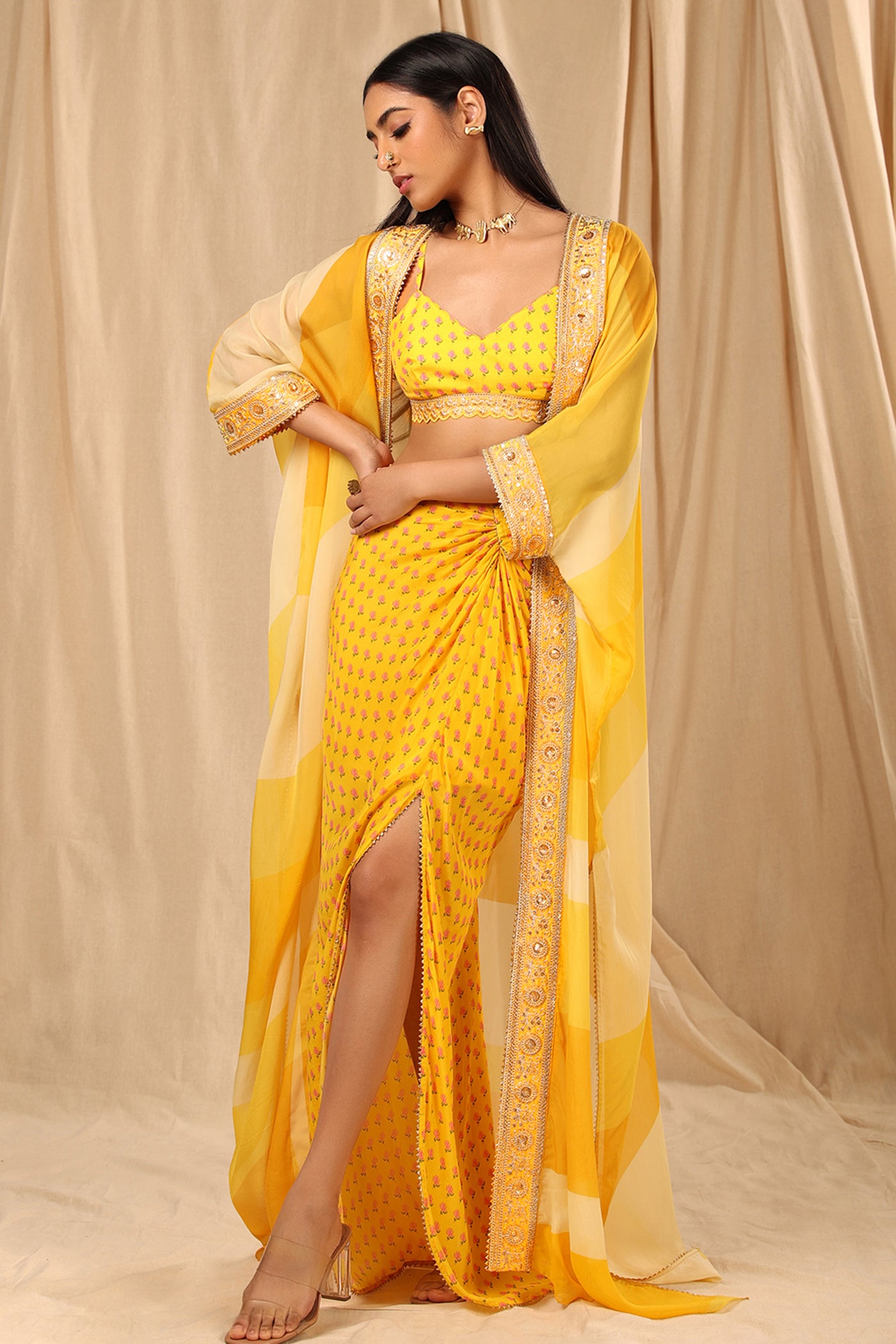 Masaba Yellow Sorbet Cape Set festive fusion indian designer wear online shopping melange singapore