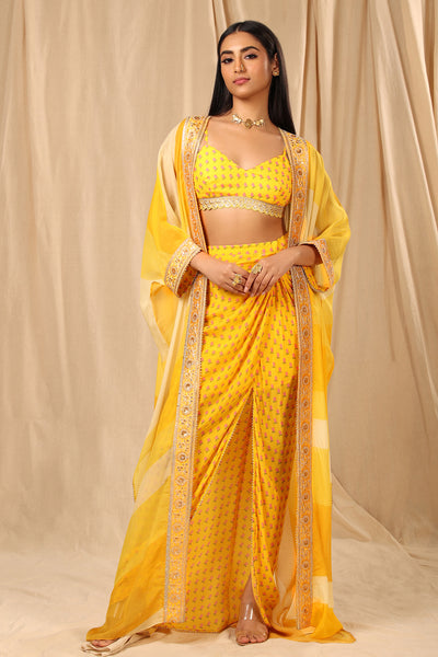 Masaba Yellow Sorbet Cape Set festive fusion indian designer wear online shopping melange singapore