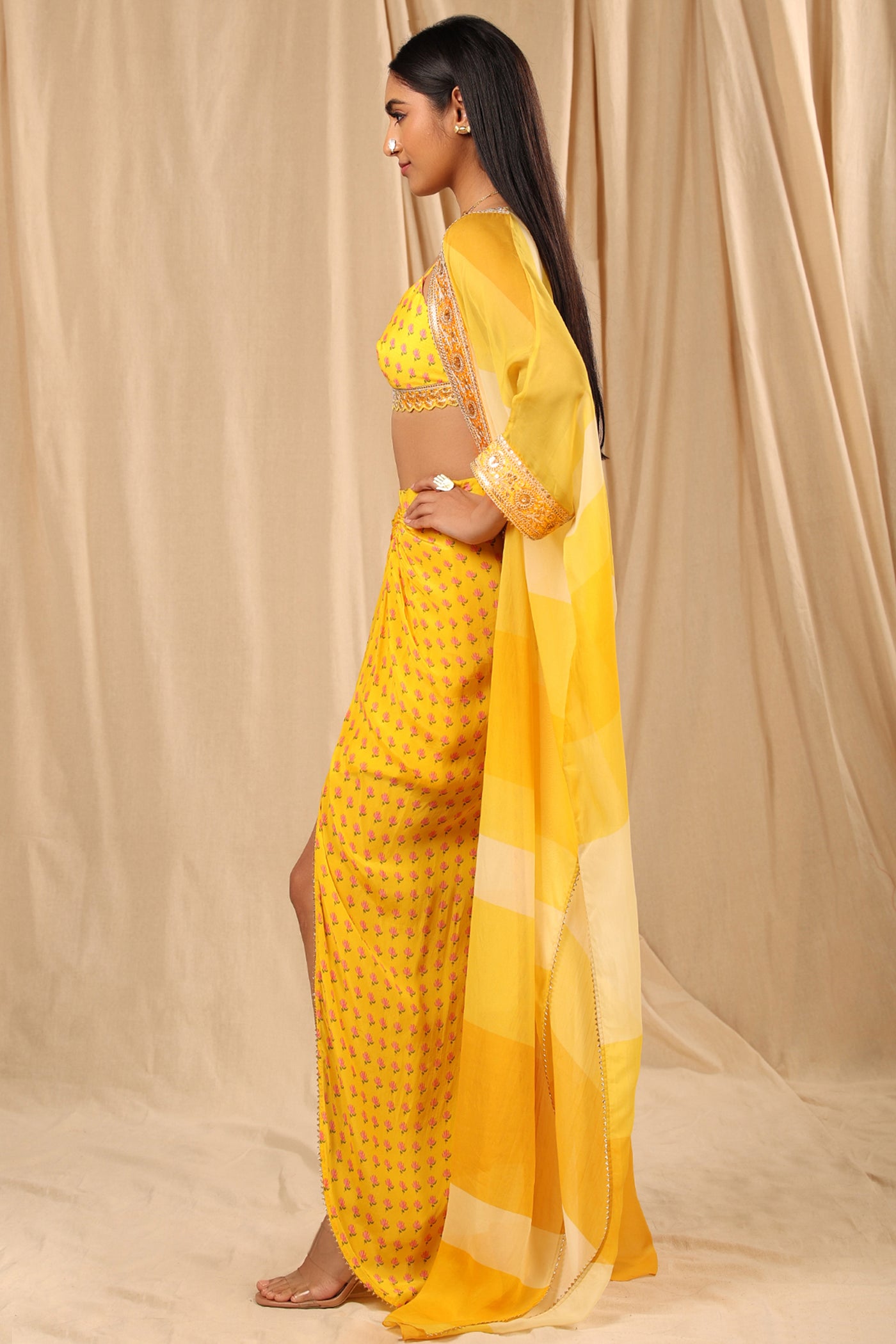 Masaba Yellow Sorbet Cape Set festive fusion indian designer wear online shopping melange singapore