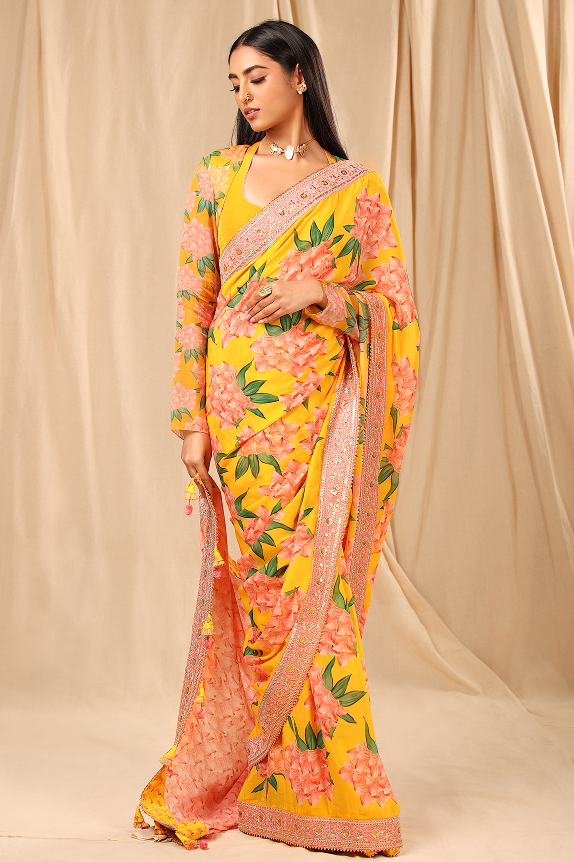 Yellow Candy Swirl Saree – Melange Singapore