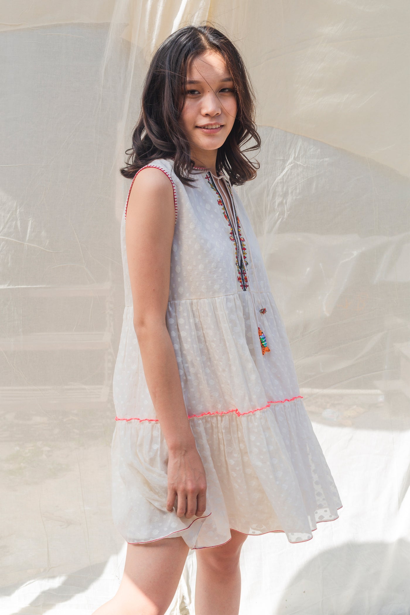 Nika Nikasha Hand woven embroidered dress chanderi white Indian Designer wear Melange Singapore Online Shopping Sustainable fashion clothing