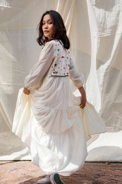 Nika Nikasha Hand woven embroidered dress maxi white Indian Designer wear Melange Singapore Online Shopping sustainable fashion clothing