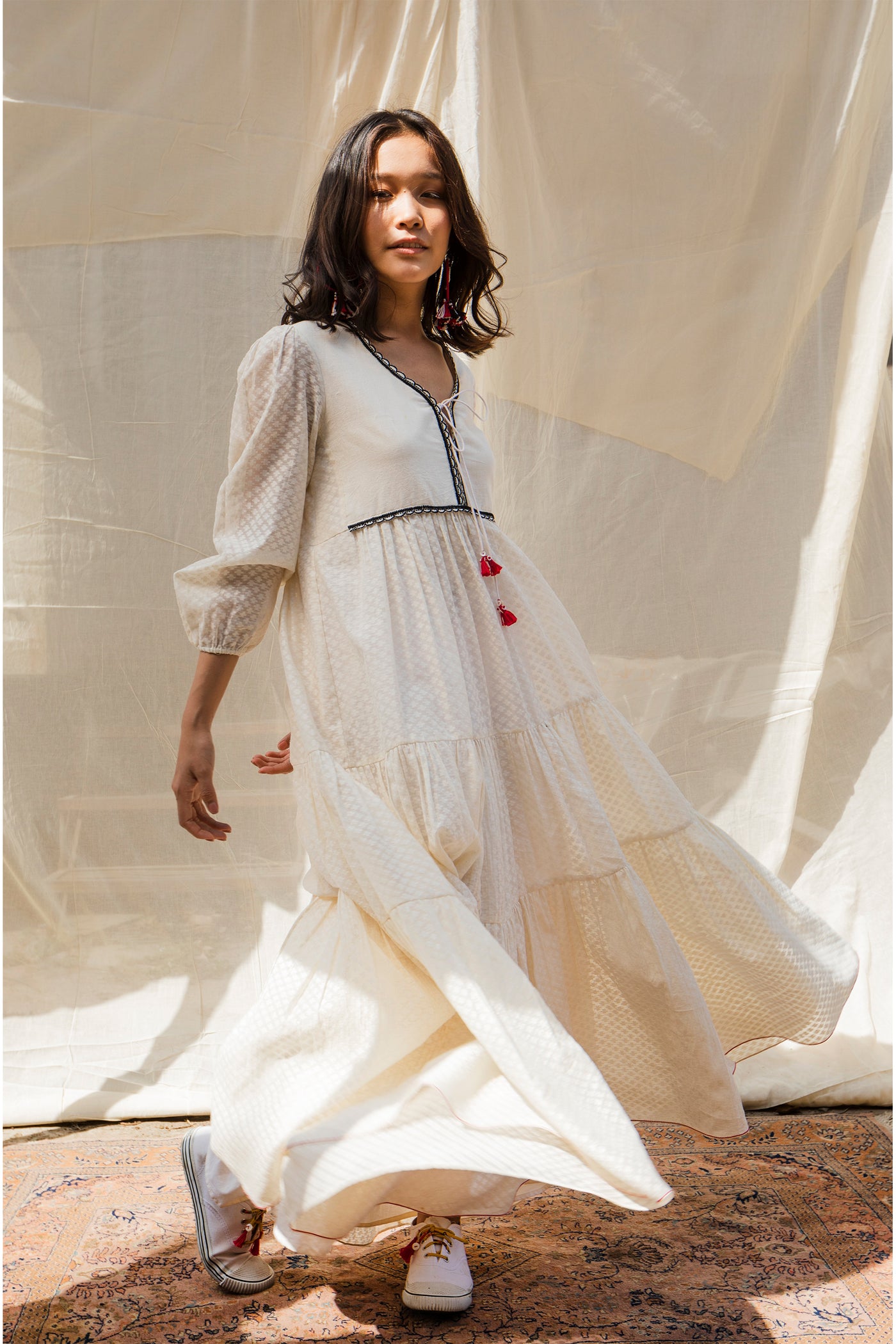 Nika Nikasha Hand woven embroidered dress maxi white Indian Designer wear Melange Singapore Online Shopping sustainable fashion clothing