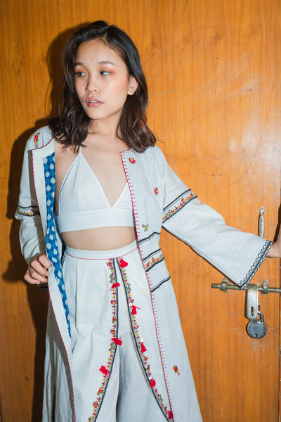 Nika Nikasha Hand woven embroidered pants white Indian Designer wear Melange Singapore Online Shopping sustainable fashion clothing