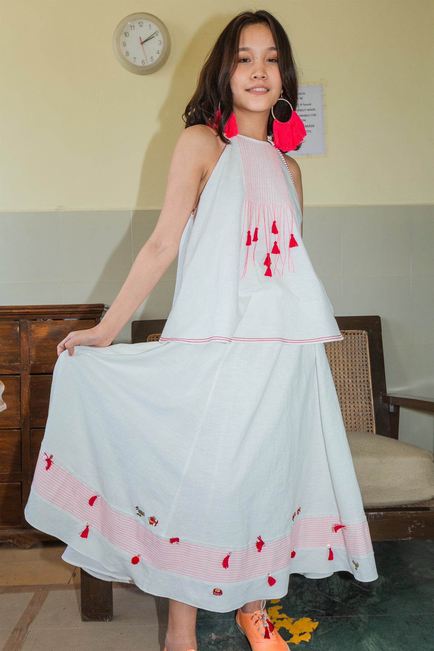 Nika Nikasha Hand woven panelled skirt white Indian Designer wear Melange Singapore Online Shopping sustainable clothing fashion