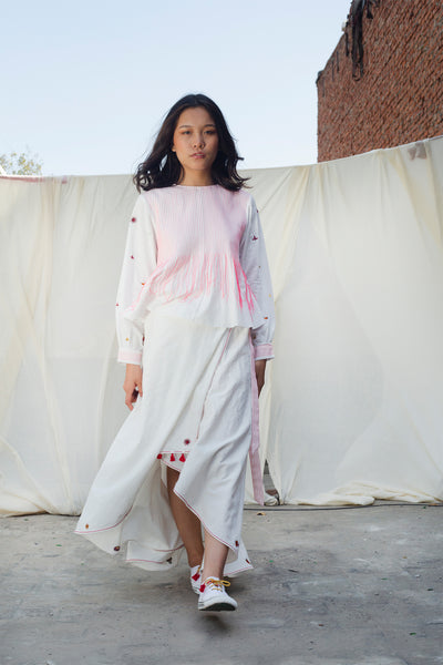 Nika nikasha Hand Woven Wrap Skirt white Indian designer wear Melange Singapore online shopping sustainable fashion clothing