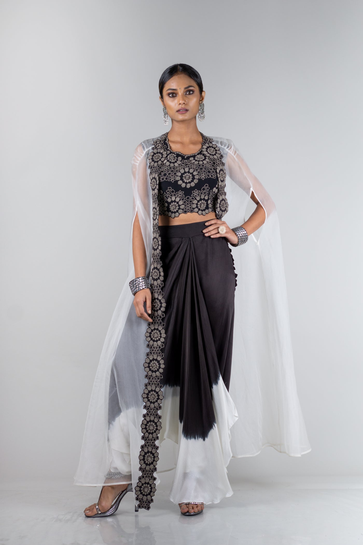 Nupur Kanoi- Cape blouse and dhoti pant set - Melange Singapore - Indian Designer Wear Online Shopping