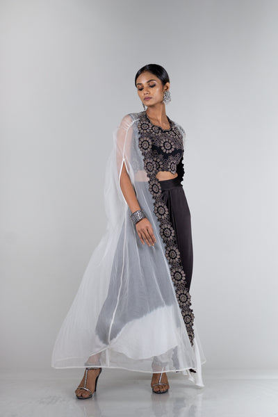 Nupur Kanoi- Cape blouse and dhoti pant set - Melange Singapore - Indian Designer Wear Online Shopping