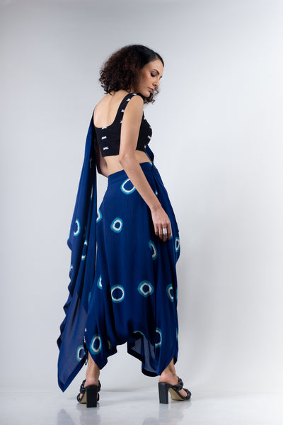 Blue Dhoti Saree With Fitted Blouse