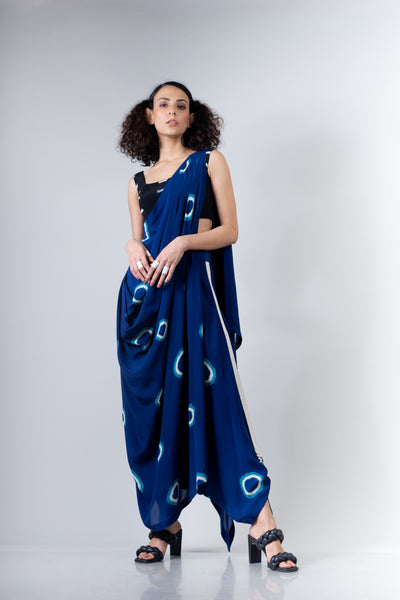 Blue Dhoti Saree With Fitted Blouse