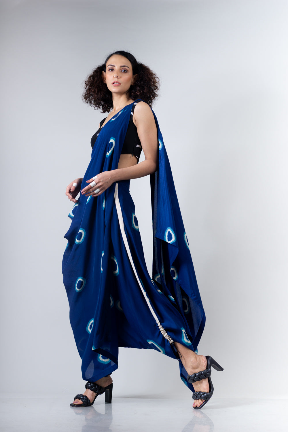 Blue Dhoti Saree With Fitted Blouse