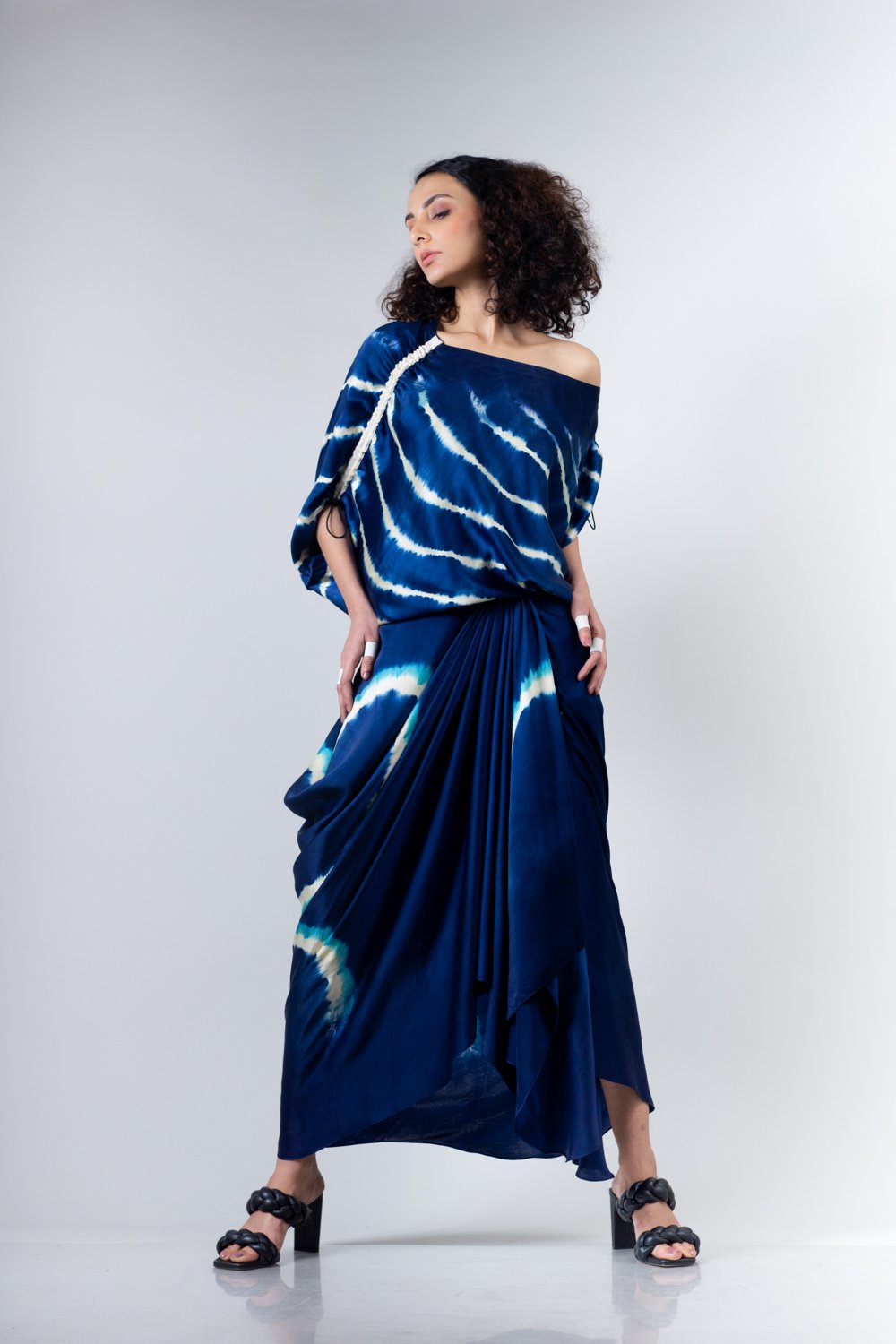 Nupur Kanoi- Polka gather cowl skirt and top - Melange Singapore - Indian Designer Wear Online Shopping
