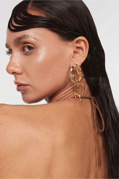 Outhouse Jewellery Drip "OH" Loop Earrings In Gold Finish  Fashion Jewellery Online Shopping Melange Singapore Indian Designer Wear